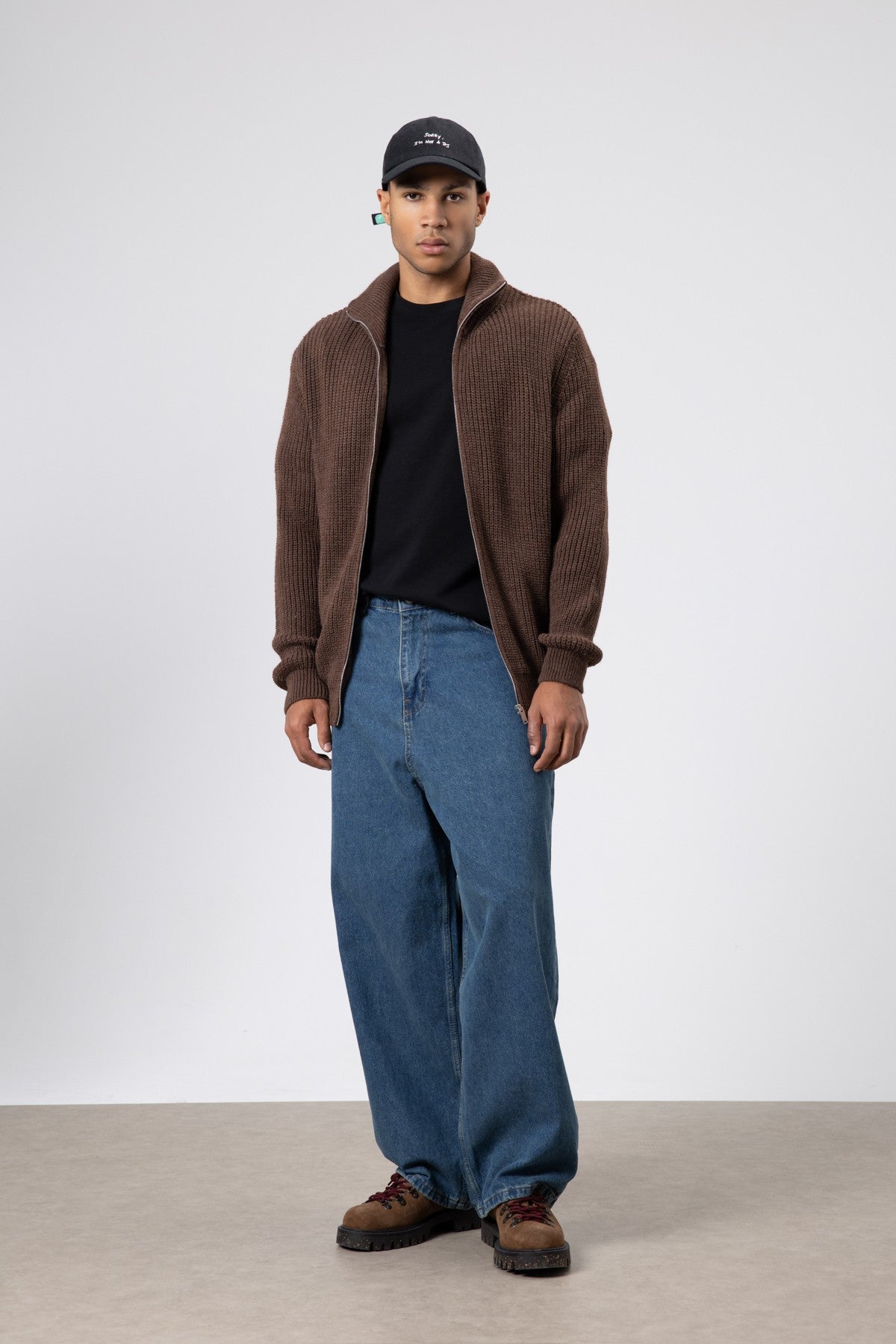 Oversized Zipper-Front Knit Cardigan
