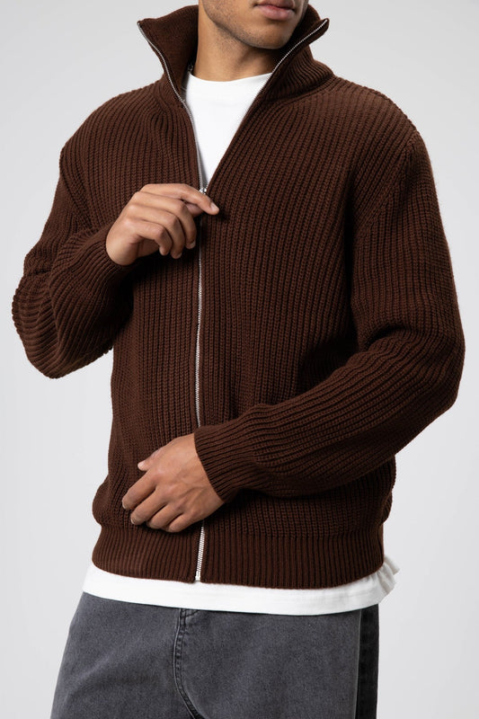 Oversized Zipper-Front Knit Cardigan
