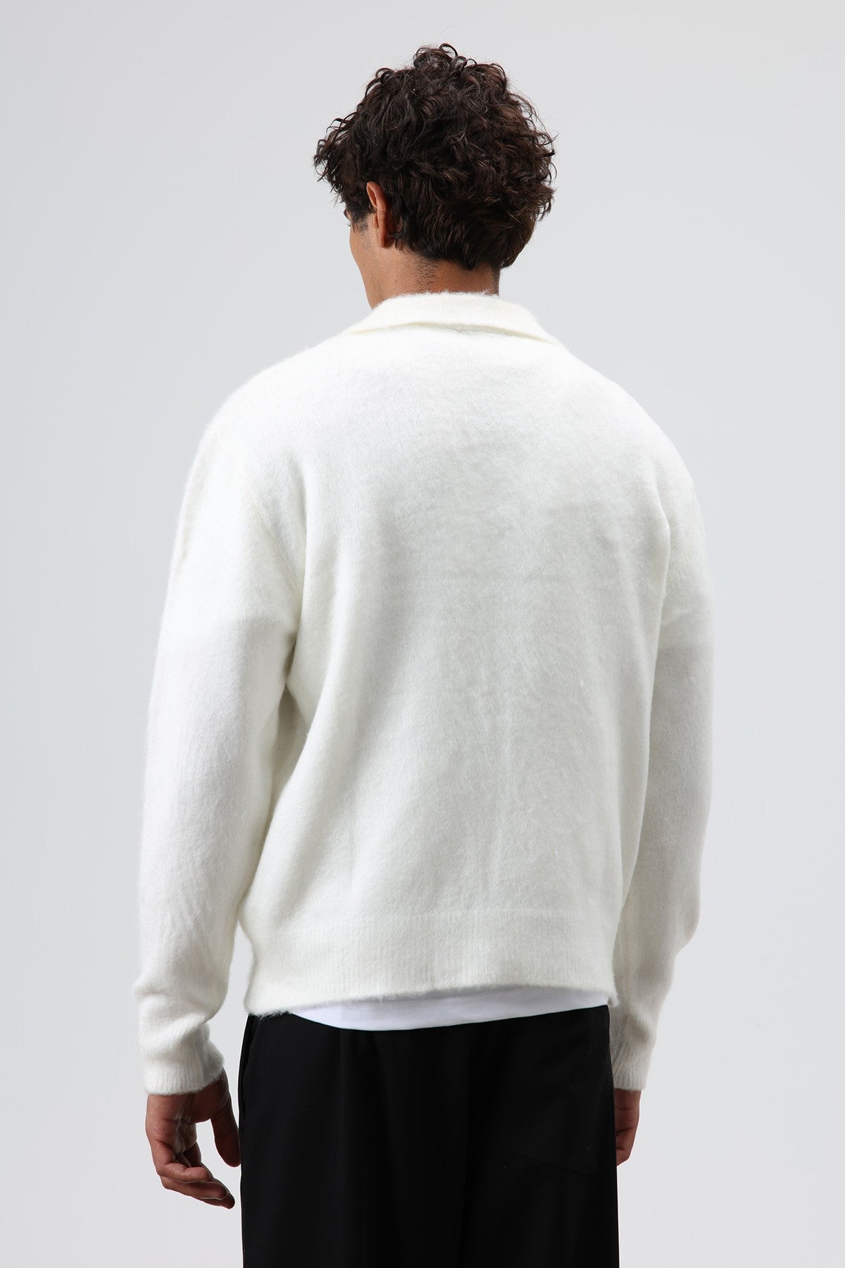Polo Neck Soft-Textured Knit Sweater