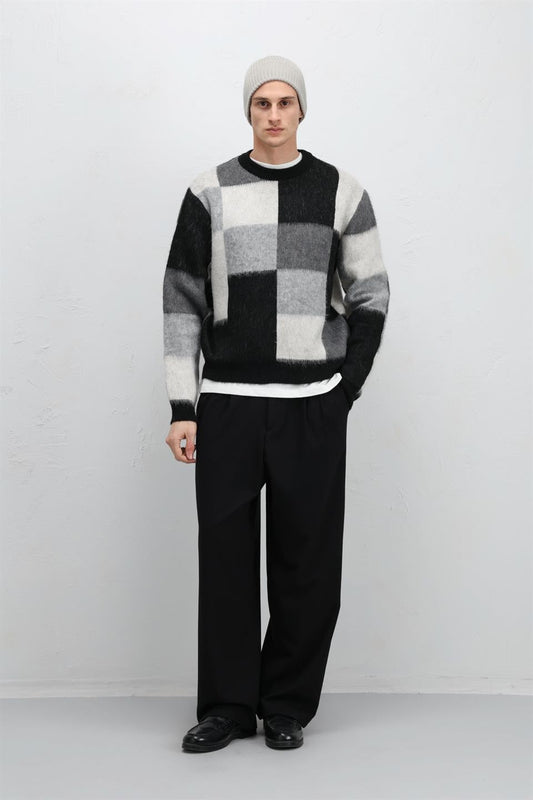 Oversized Square-Patterned Knit Sweater