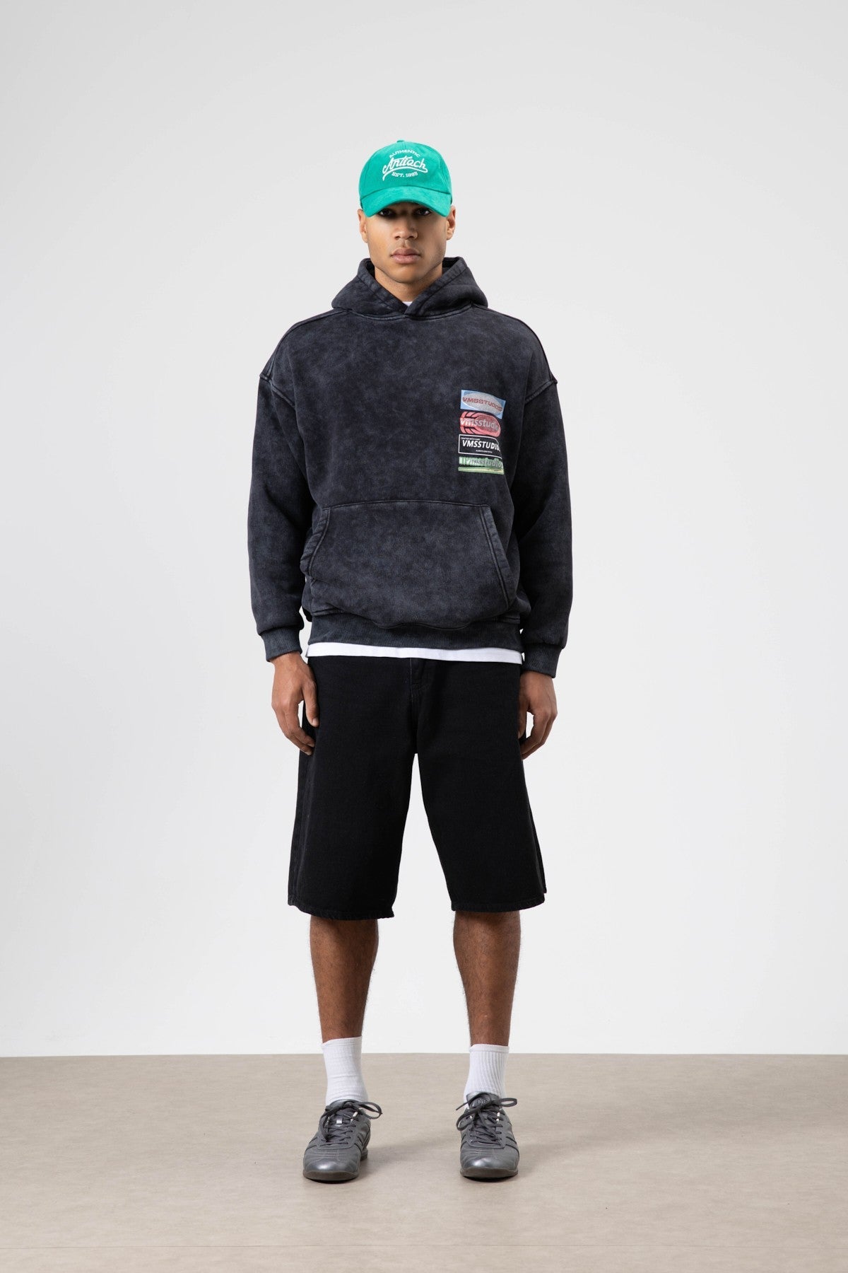 Oversized Pre-Washed Printed Hooded Sweatshirt V70-102
