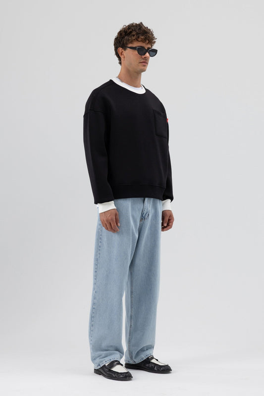 Oversized Sweatshirt with Crew Neck and Pocket Details