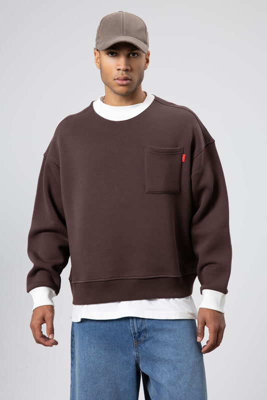 Oversized Sweatshirt with Crew Neck and Pocket Details