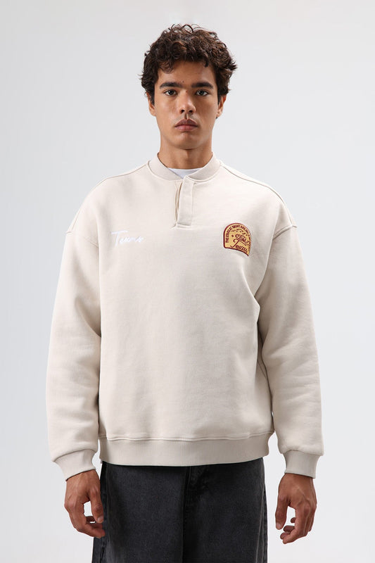 Oversized Henley-Neck Printed Sweatshirt