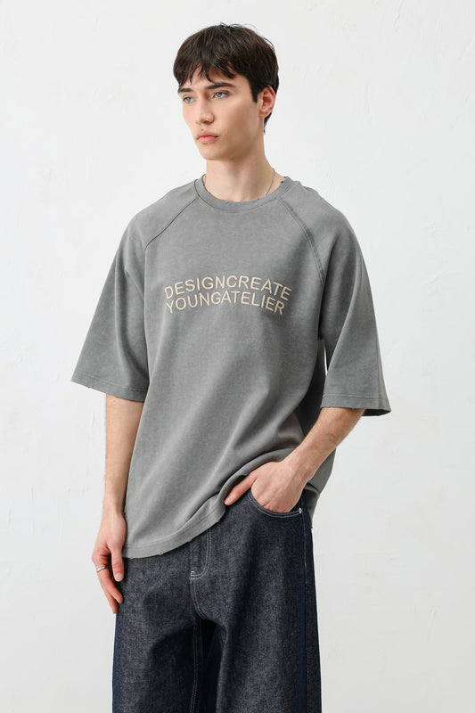 Oversized Raglan-Sleeve T-Shirt with Printed Text