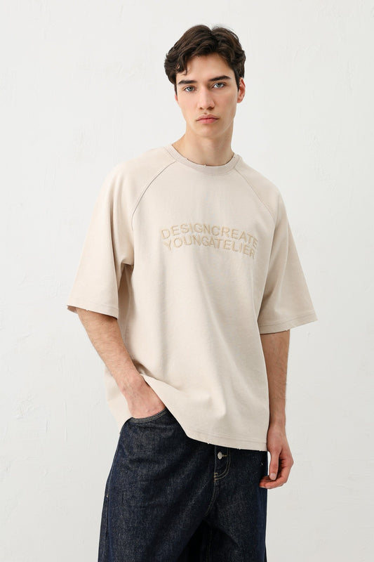 Oversized Raglan-Sleeve T-Shirt with Printed Text