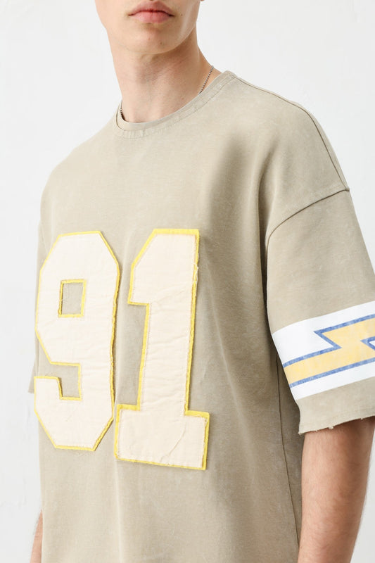 Oversized 91 Printed T-Shirt with Sleeve Details