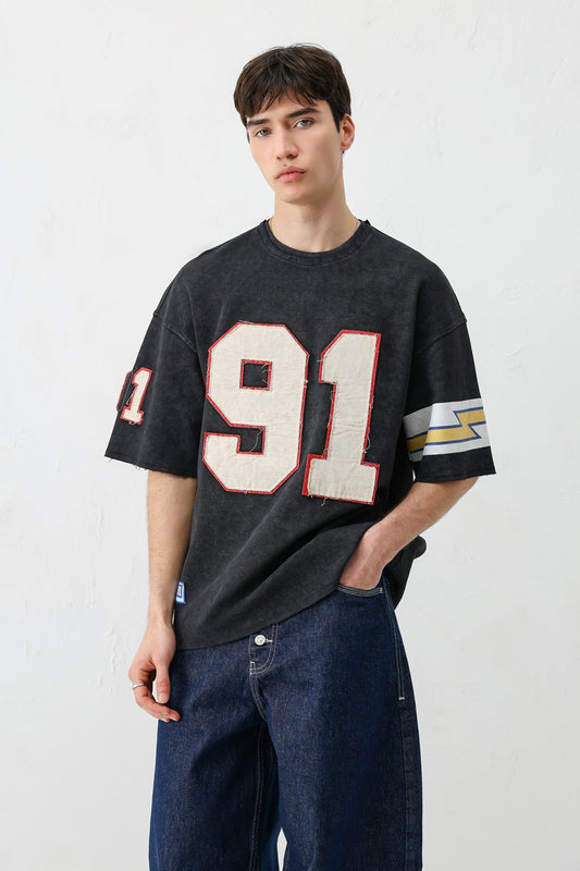 Oversized 91 Printed T-Shirt with Sleeve Details