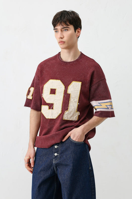 Oversized 91 Printed T-Shirt with Sleeve Details