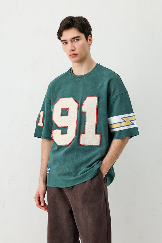 Oversized 91 Printed T-Shirt with Sleeve Details