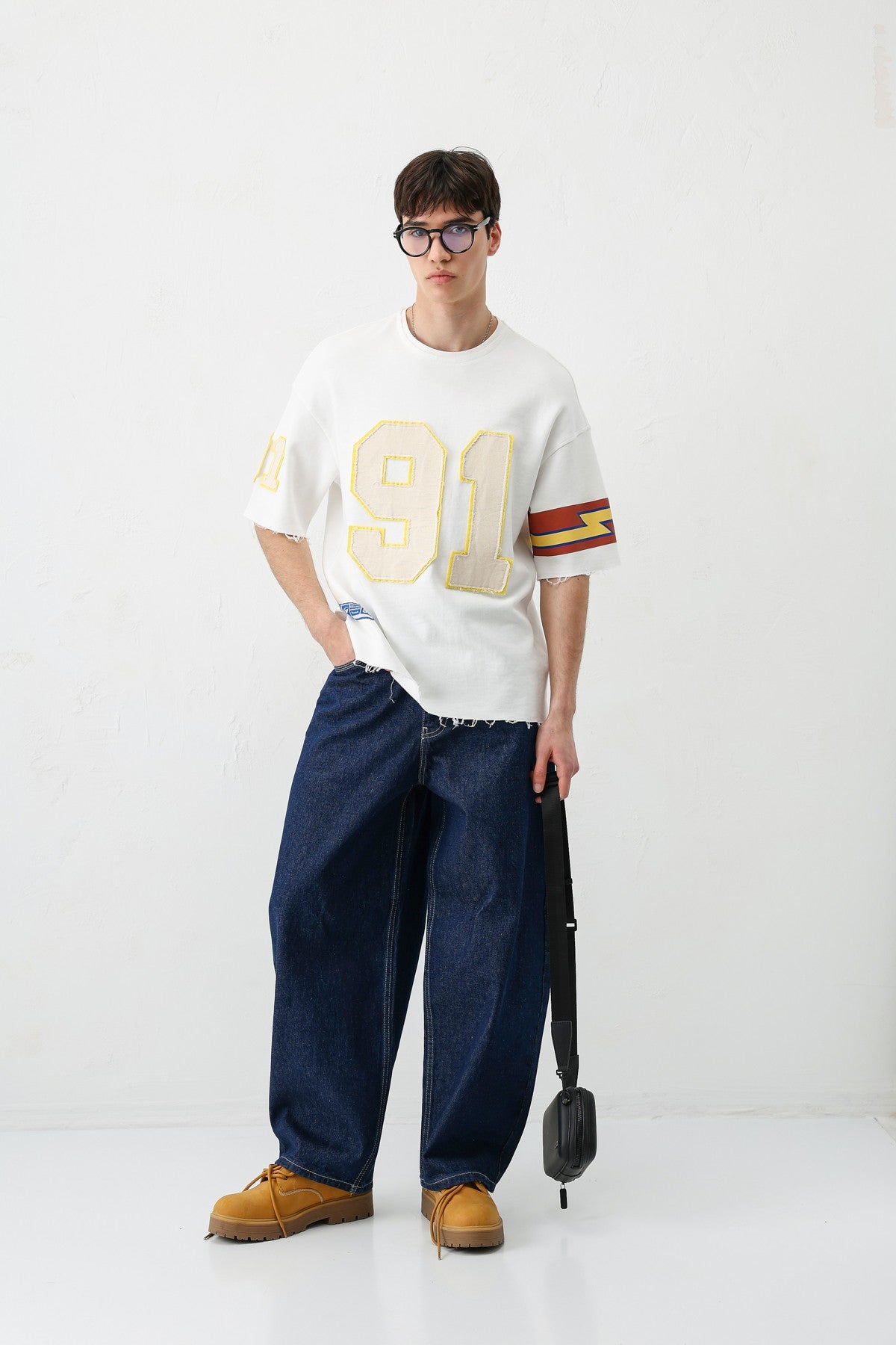 Oversized 91 Printed T-Shirt with Sleeve Details