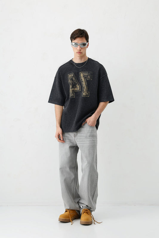 Oversized T-Shirt with Print, Pre-Washed V70-142