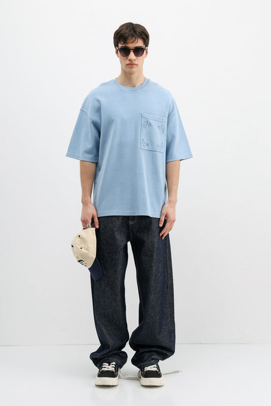 Oversized Printed T-Shirt, Baby Blue
