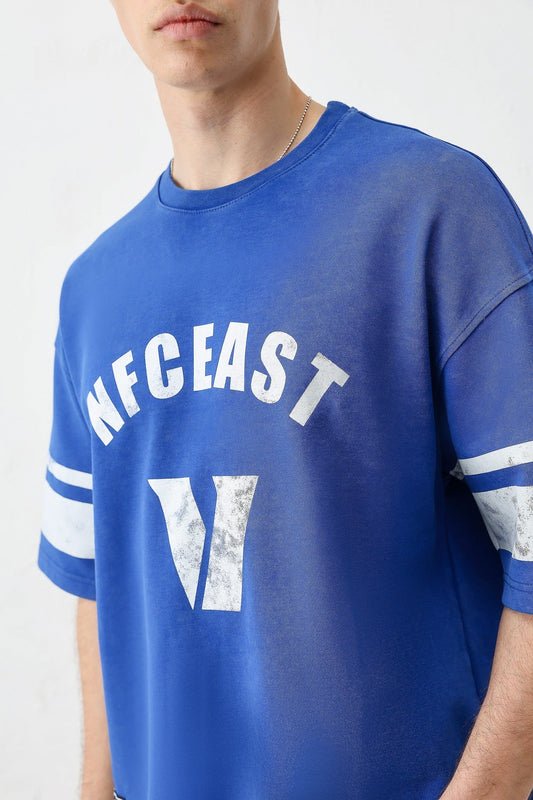 Oversized T-Shirt with V-Print and Sleeve Details