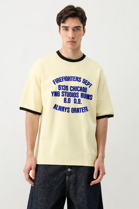 Oversized T-Shirt with a Bike Neckline and Print