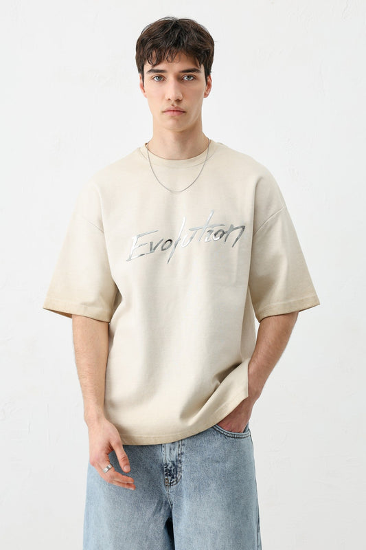 Oversized Bike Neck Print Heavyweight T-Shirt