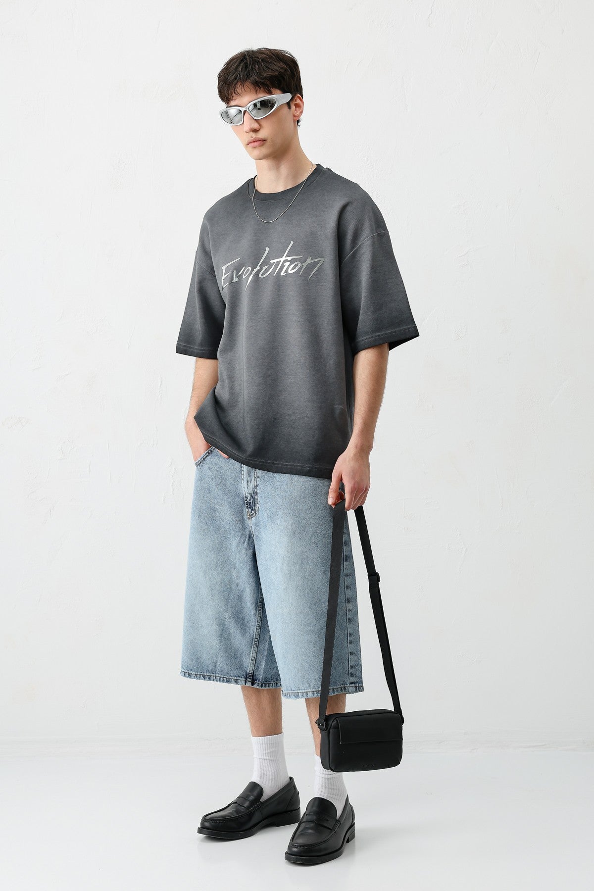 Oversized Bike Neck Print Heavyweight T-Shirt