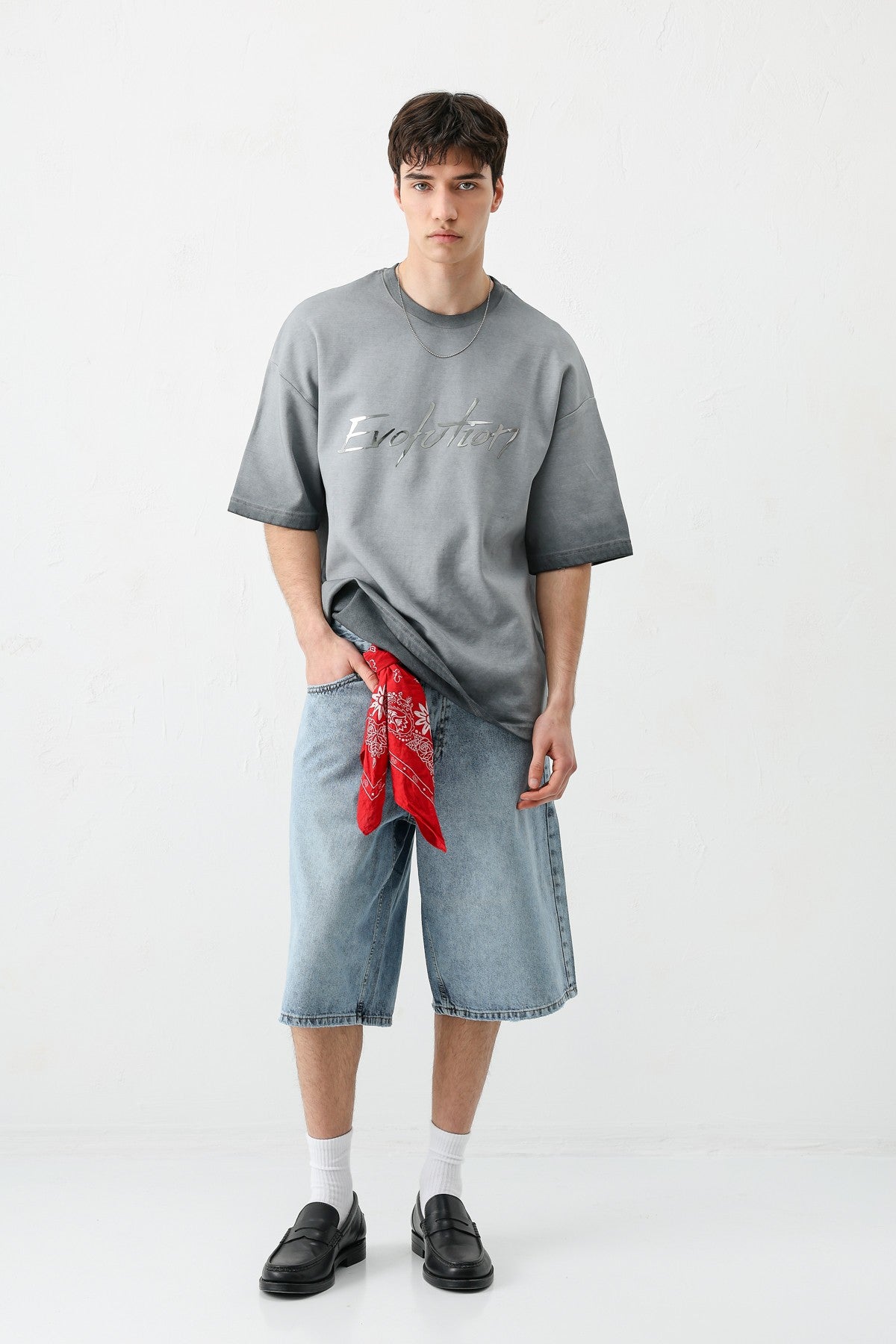 Oversized Bike Neck Print Heavyweight T-Shirt