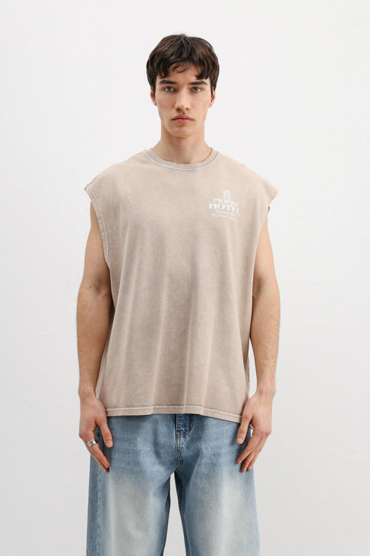 Printed Sleeveless Oversized T-Shirt