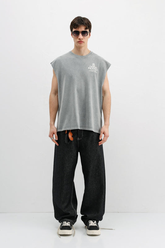 Printed Sleeveless Oversized T-Shirt