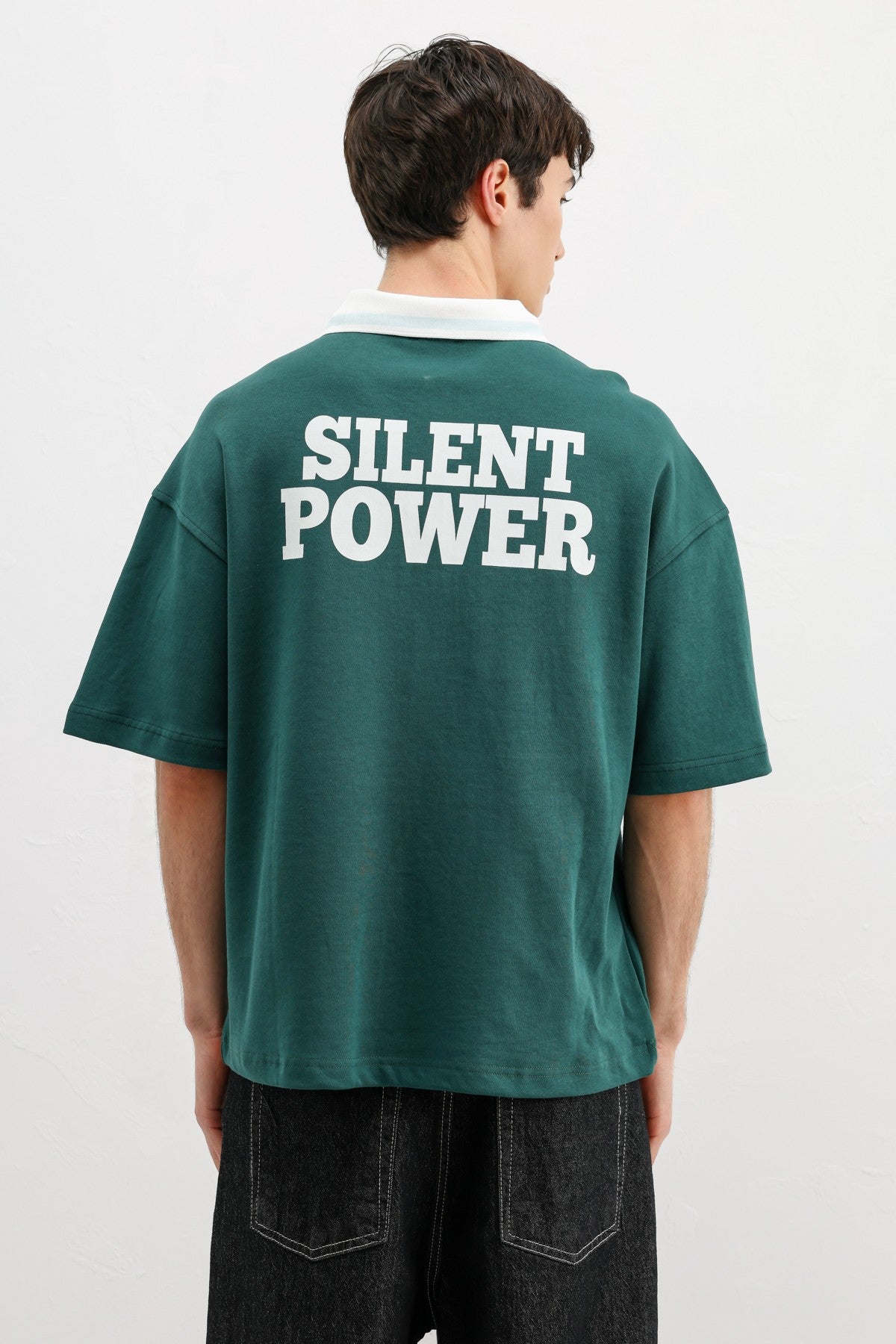 Oversized T-Shirt with Zipper Collar and Print