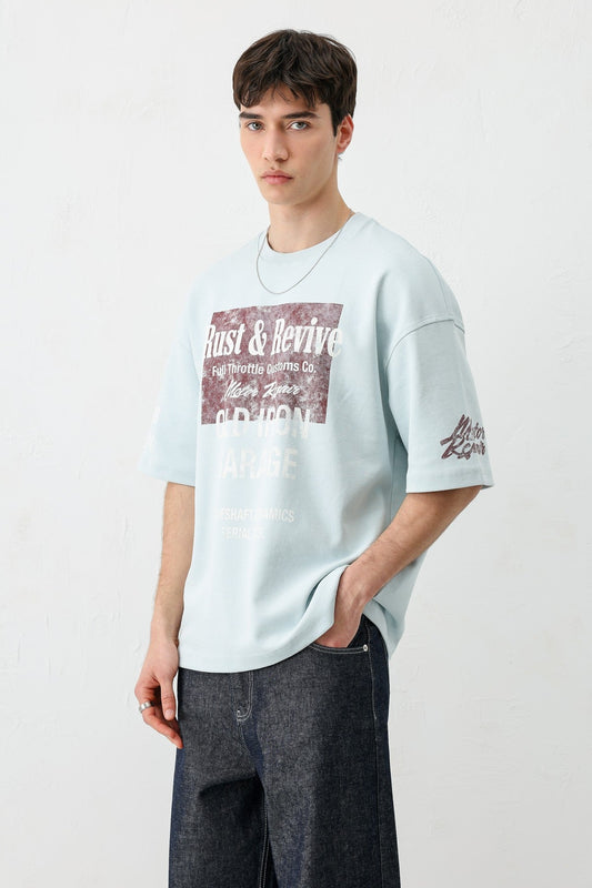 Oversized Printed T-Shirt, Baby Blue