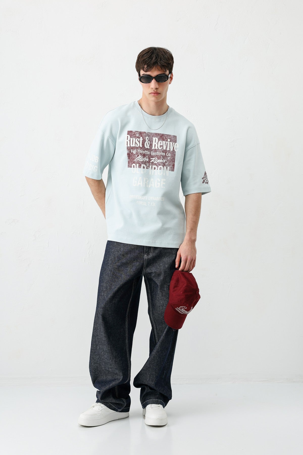 Oversized Printed T-Shirt, Baby Blue