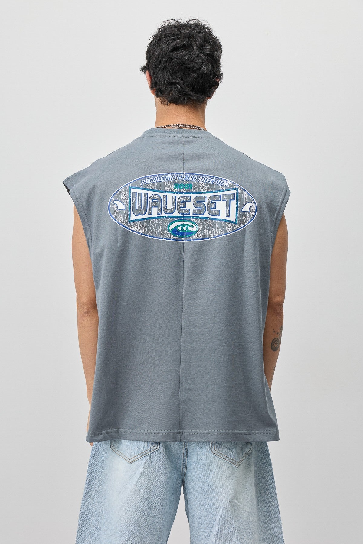Oversized Printed Sleeveless T-Shirt