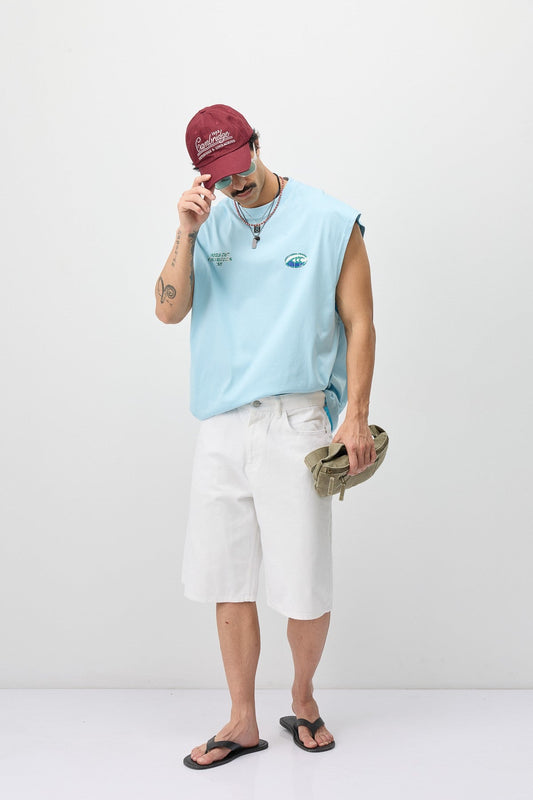 Oversized Printed Sleeveless T-Shirt