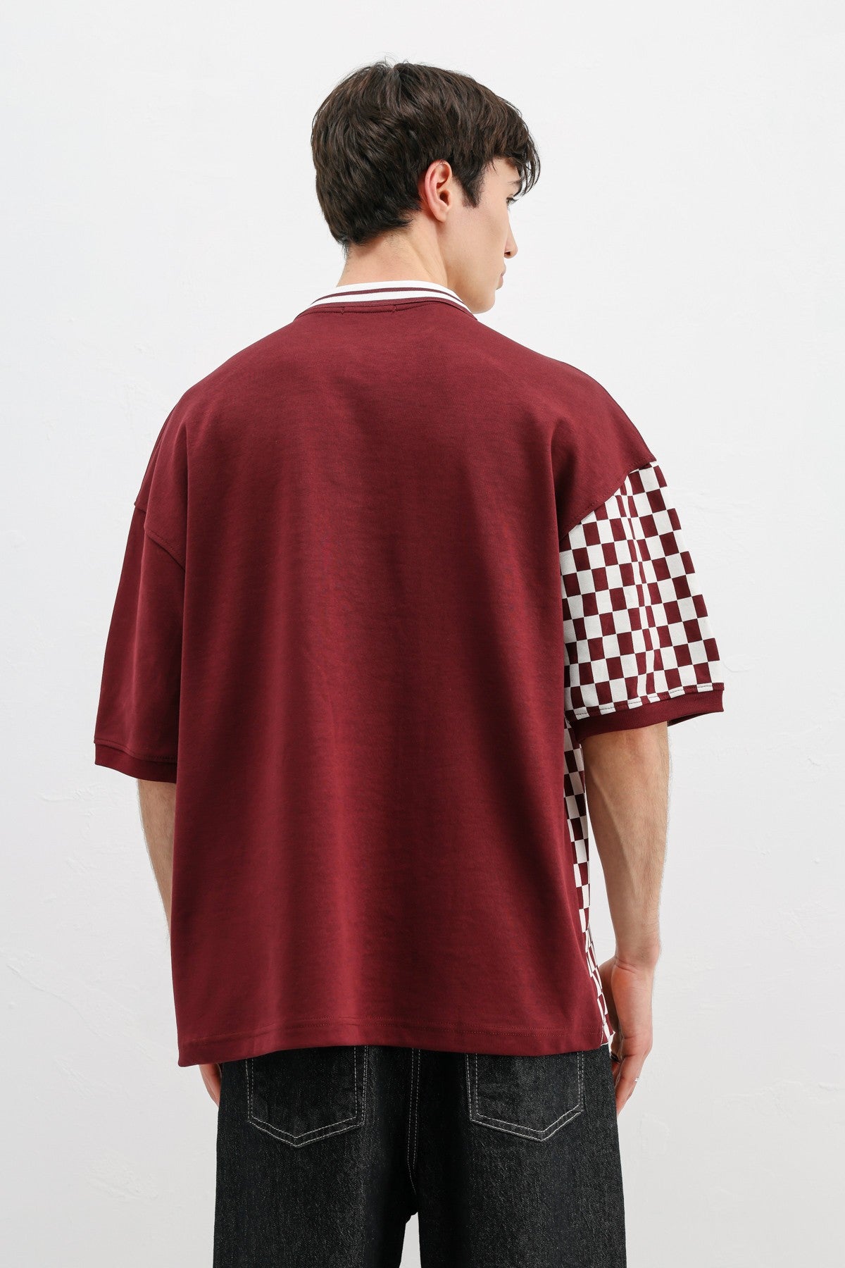 Oversized T-Shirt with Polo Collar Print