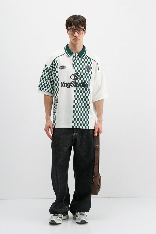 Oversized T-Shirt with Polo Collar Print