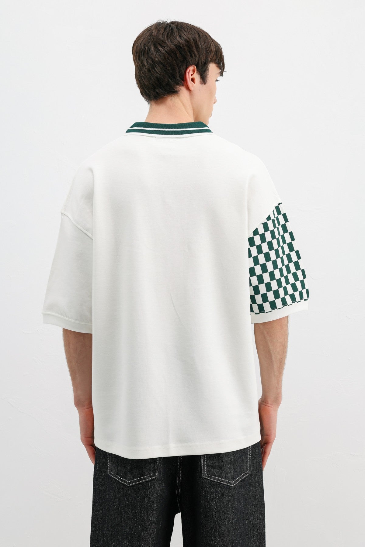 Oversized T-Shirt with Polo Collar Print