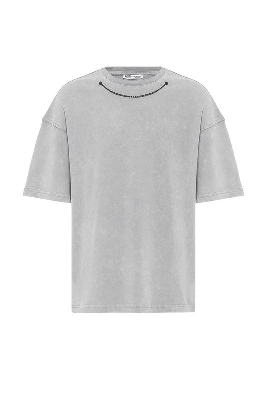 Oversized T-Shirt with Washed Chain Detail