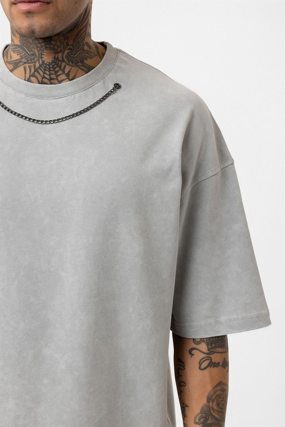Oversized T-Shirt with Washed Chain Detail