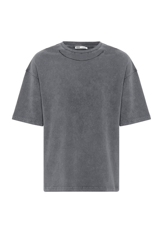 Oversized T-Shirt with Washed Chain Detail