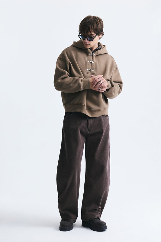 Boxy Fit Metal Clip-Front Sweatshirt