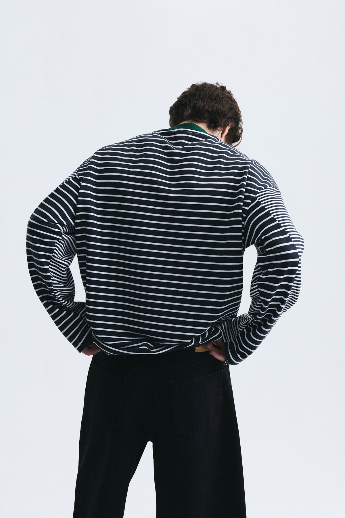 Contrast-Collar Striped Sweatshirt