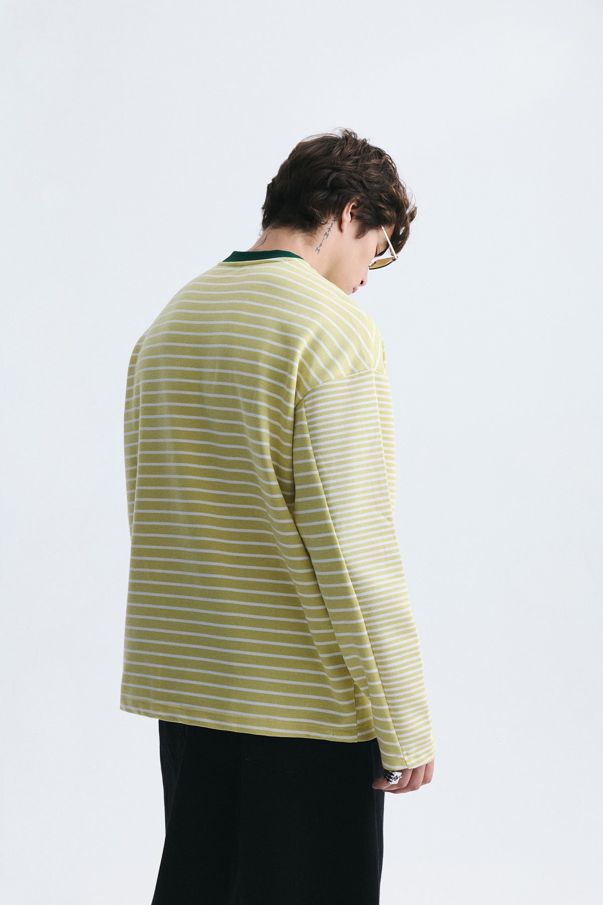 Contrast-Collar Striped Sweatshirt