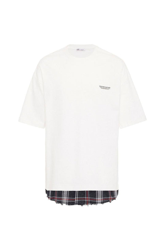 Oversized T-Shirt with Checkered Details and a Washed Look