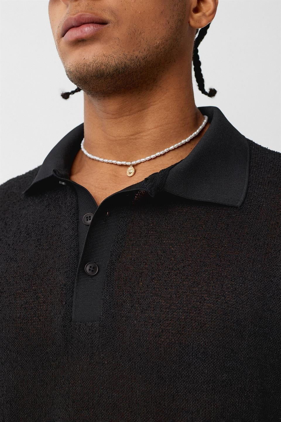 Oversized Polo-Neck Knit T-Shirt