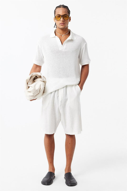 Oversized Polo-Neck Knit T-Shirt