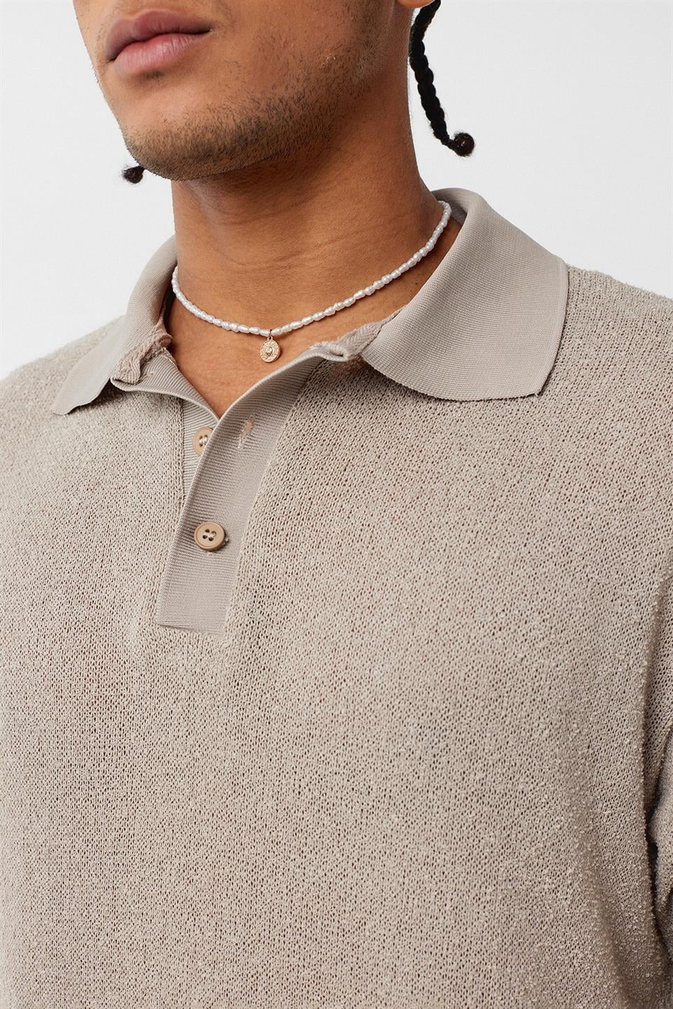 Oversized Polo-Neck Knit T-Shirt