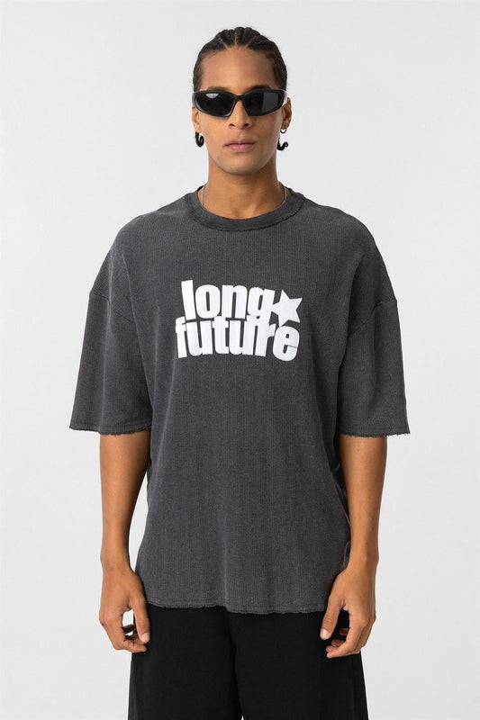 Oversized Knit T-Shirt (Machine Washable), Black
