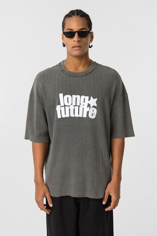 Oversized Washed Knit T-Shirt in Mink