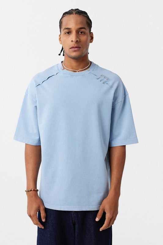 Oversized T-Shirt with Washed Collar Detail