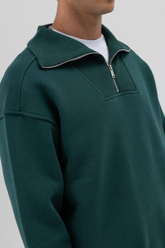 Basic Zipper-Front Stand-Up Collar Sweatshirt