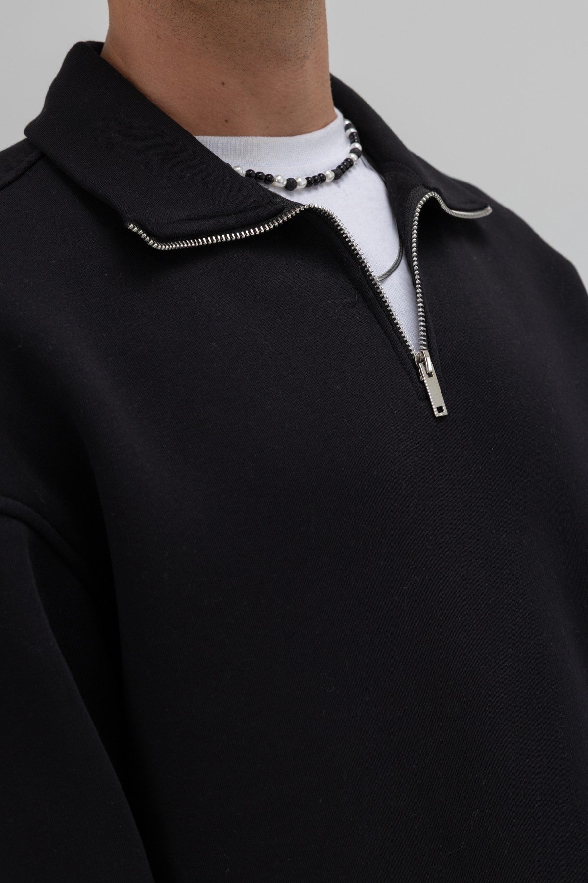 Oversized Zipper-Front Stand-Up Collar Sweatshirt
