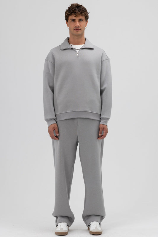 Oversized Zipper-Front Stand-Up Collar Sweatshirt