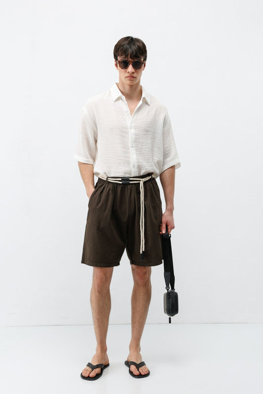 Oversized Linen Shorts with a Waistband