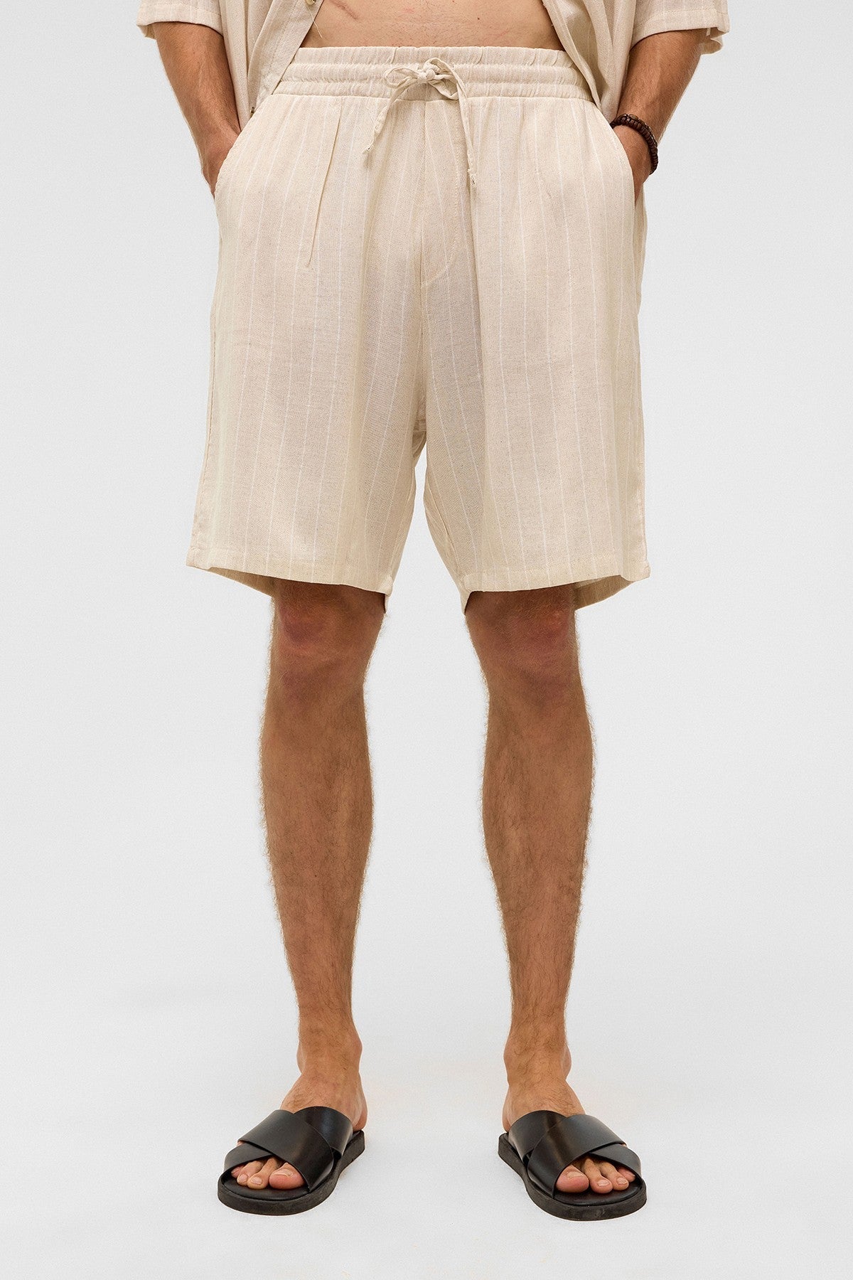 Oversized Striped Linen Shorts